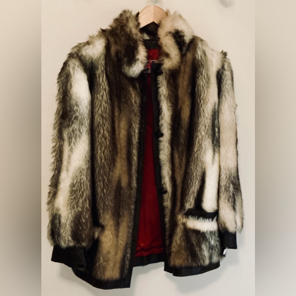 Vintage Tissavel Faux Fur Coat with Striking Pattern.